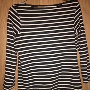 Navy blue and white stripped quarter sleeved top